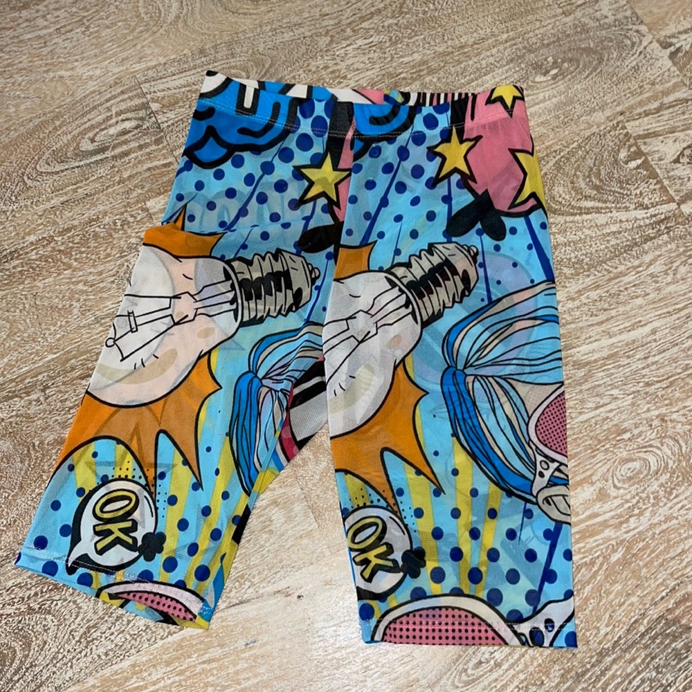 K Too Sheer Biker Shorts small blue cartoon